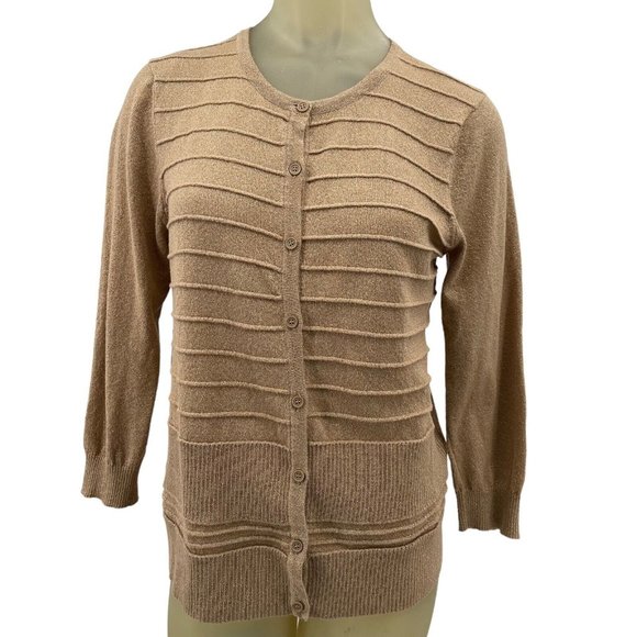 Cable & Gauge Womens Gold metallic cardigan sweater size large L  long sleeve - Picture 1 of 5
